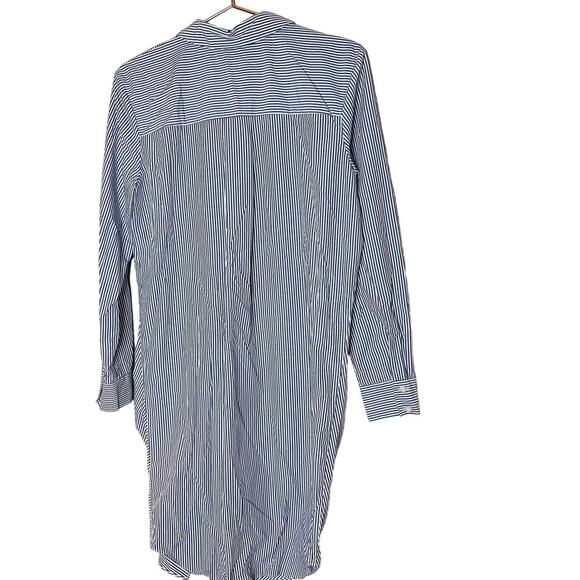 THAKOON COLLECTIVE Blue Stripe Pattern Tie Waist Button Front Shirtdress Size 10 - Picture 4 of 13